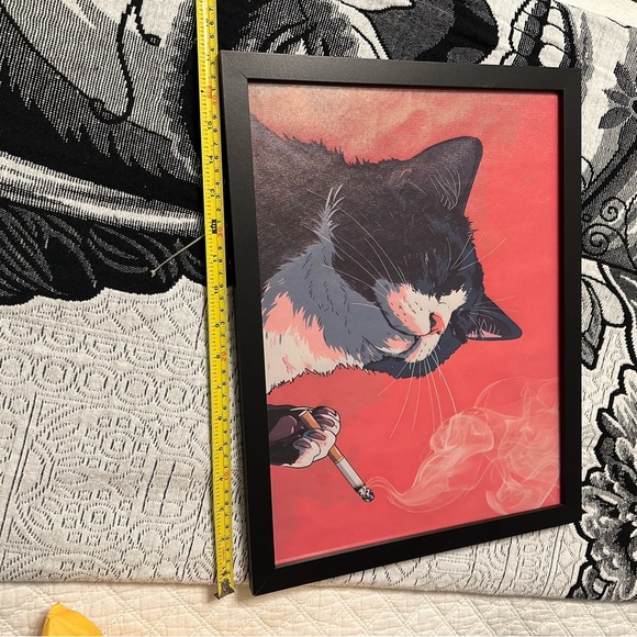 Framed Smoking Cat Canvas Art Print - Picture 3 of 4
